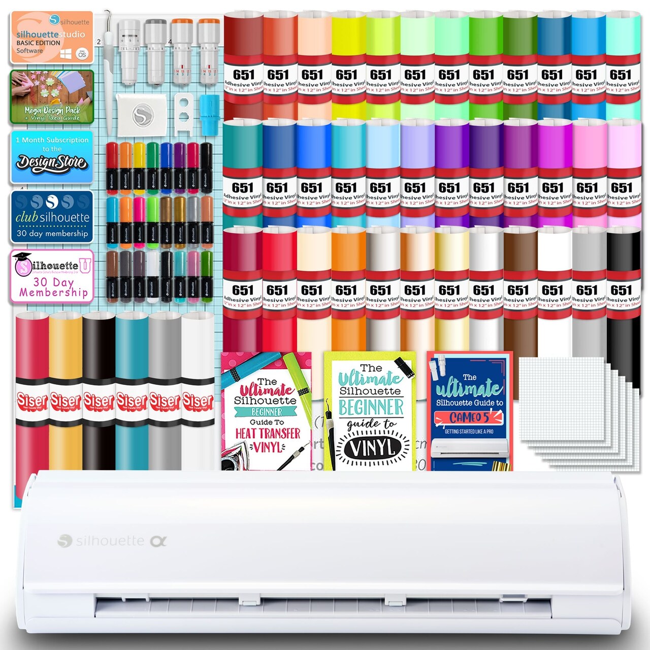 Silhouette White Cameo 5α Alpha w/ Advanced Blade Pack, 38 Oracal Sheets, HTV